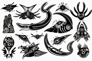 Alien and psychedelic spaceship tattoo idea
