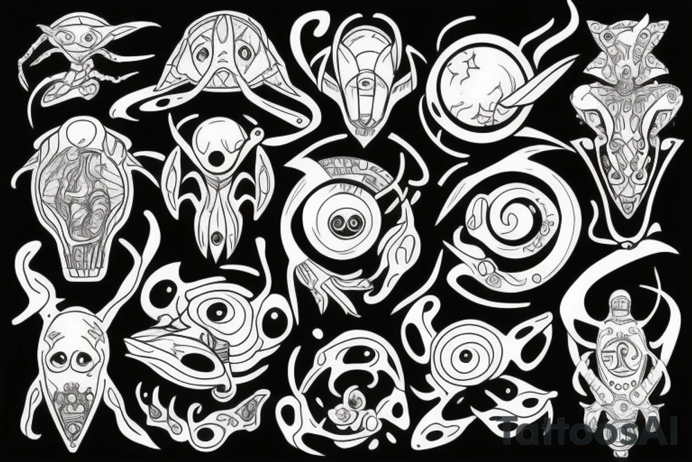 Alien and psychedelic spaceship tattoo idea