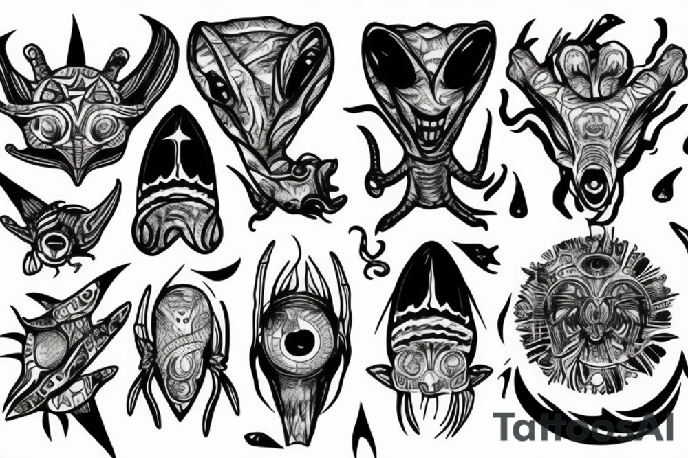 Alien and psychedelic spaceship tattoo idea