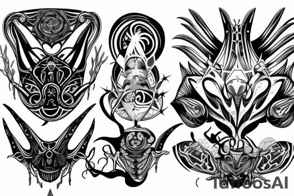 Alien and psychedelic spaceship tattoo idea