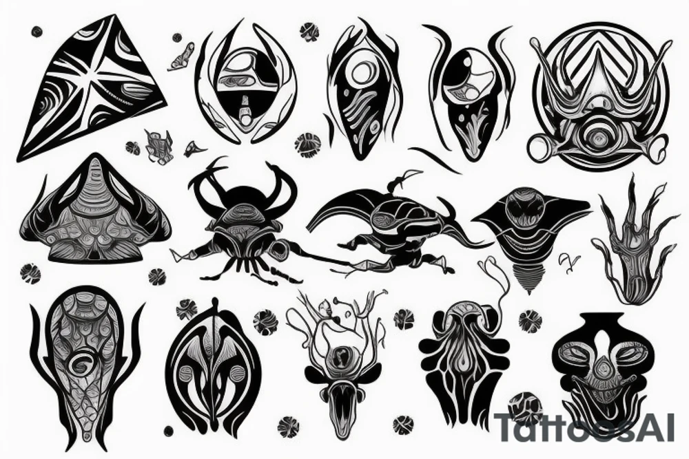 Alien and psychedelic spaceship tattoo idea