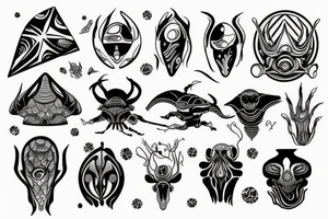 Alien and psychedelic spaceship tattoo idea
