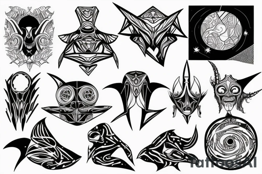 Alien and psychedelic spaceship tattoo idea