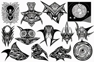 Alien and psychedelic spaceship tattoo idea