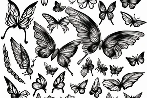 fairy with long floating hair, wings like butterfly and curvy body tattoo idea
