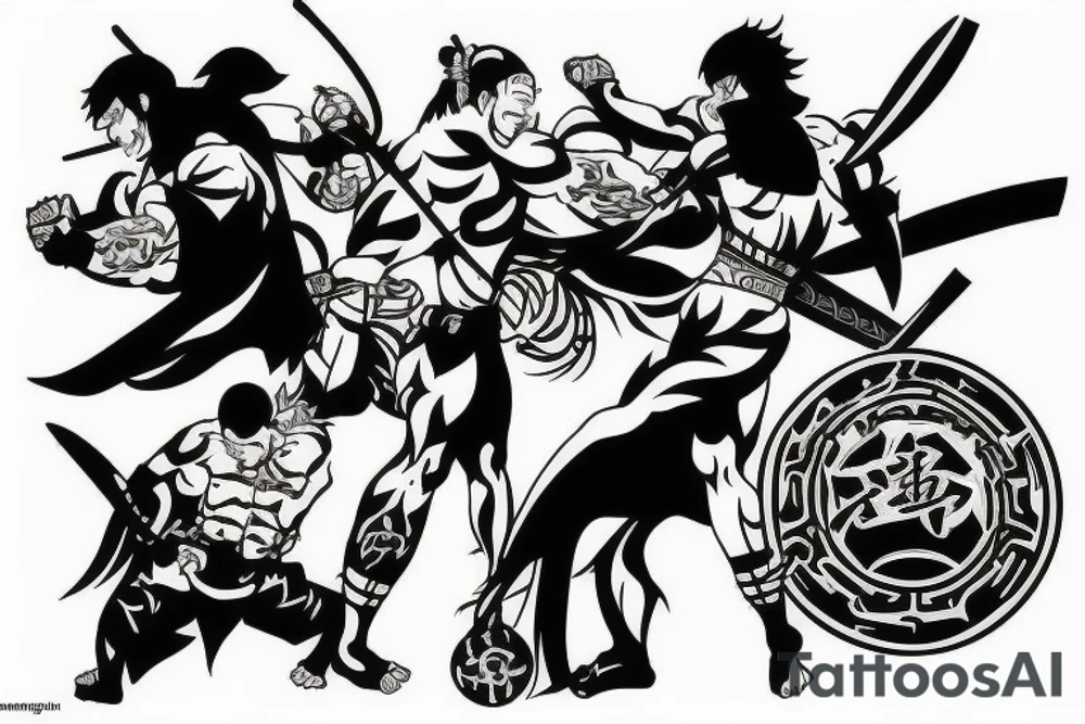 3 warriors fighting tattoo idea