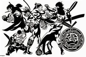 3 warriors fighting tattoo idea