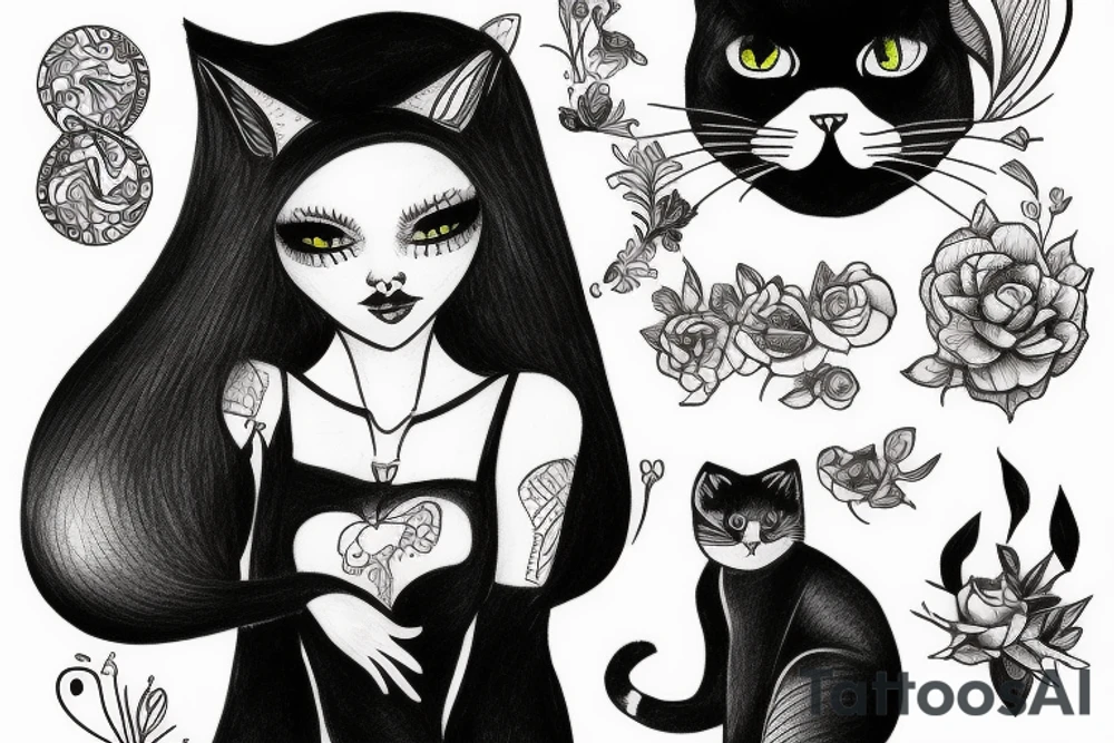 Fabiena, cat, girl tattoo idea