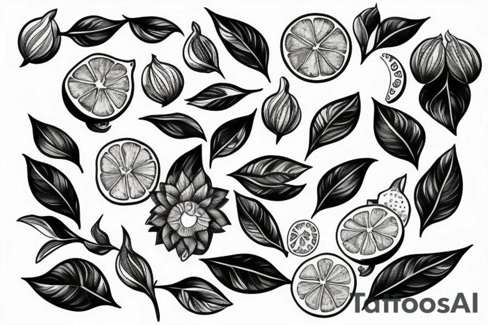 Flower and lemons tattoo idea