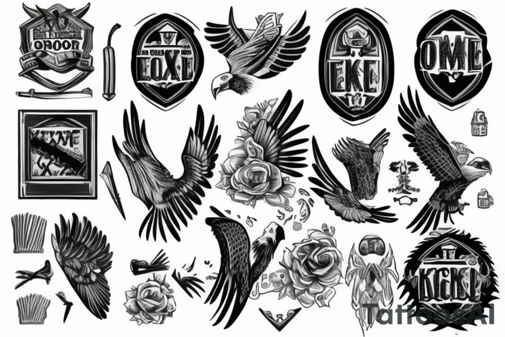 knock door, axe, eagle tattoo idea
