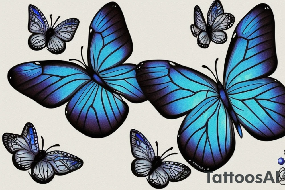 blue butterflies  going up the leg tattoo idea