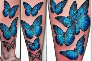 blue butterflies  going up the leg tattoo idea