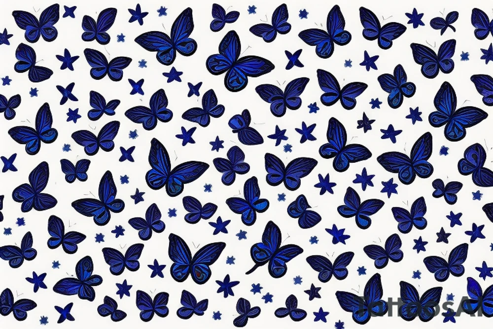 blue butterflies  flying with stars and swirls tattoo idea