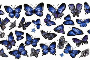 blue butterflies  flying with stars and swirls tattoo idea