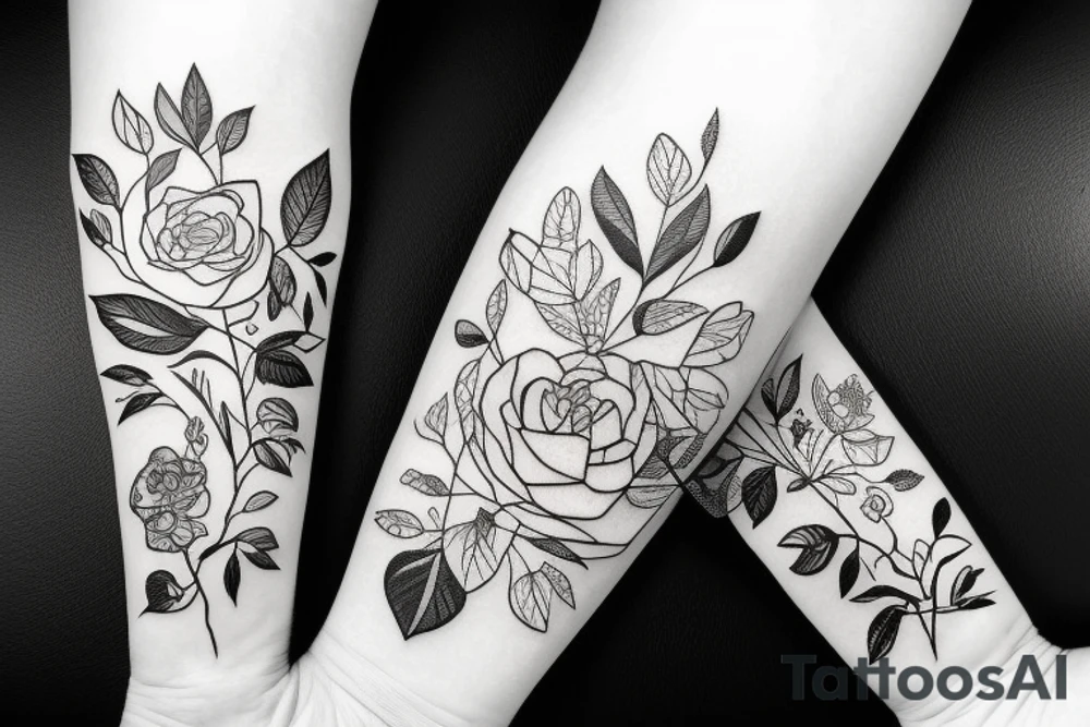 Patchwork style plant tattoo idea