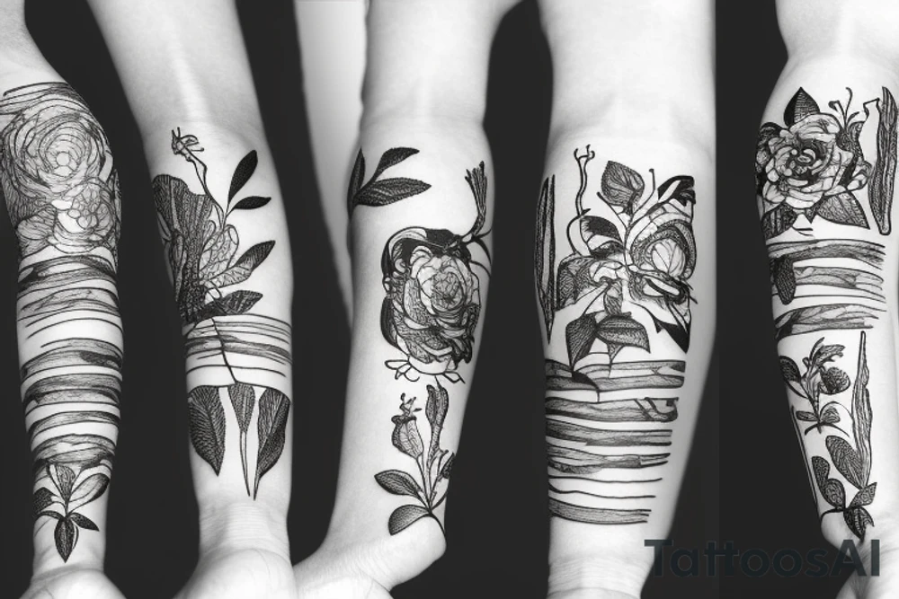 Patchwork style plant tattoo idea