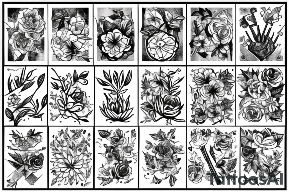 Patchwork style plant tattoo idea