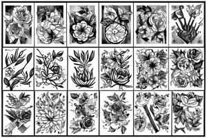 Patchwork style plant tattoo idea