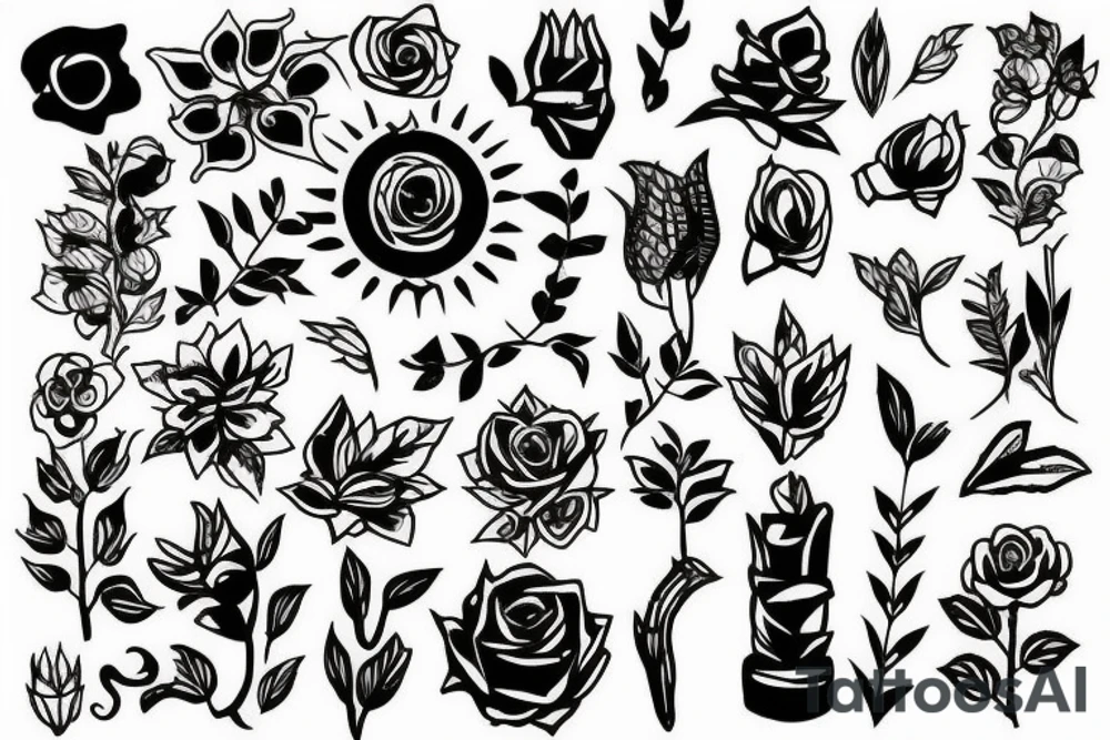Patchwork style plant tattoo idea