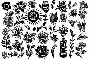 Patchwork style plant tattoo idea