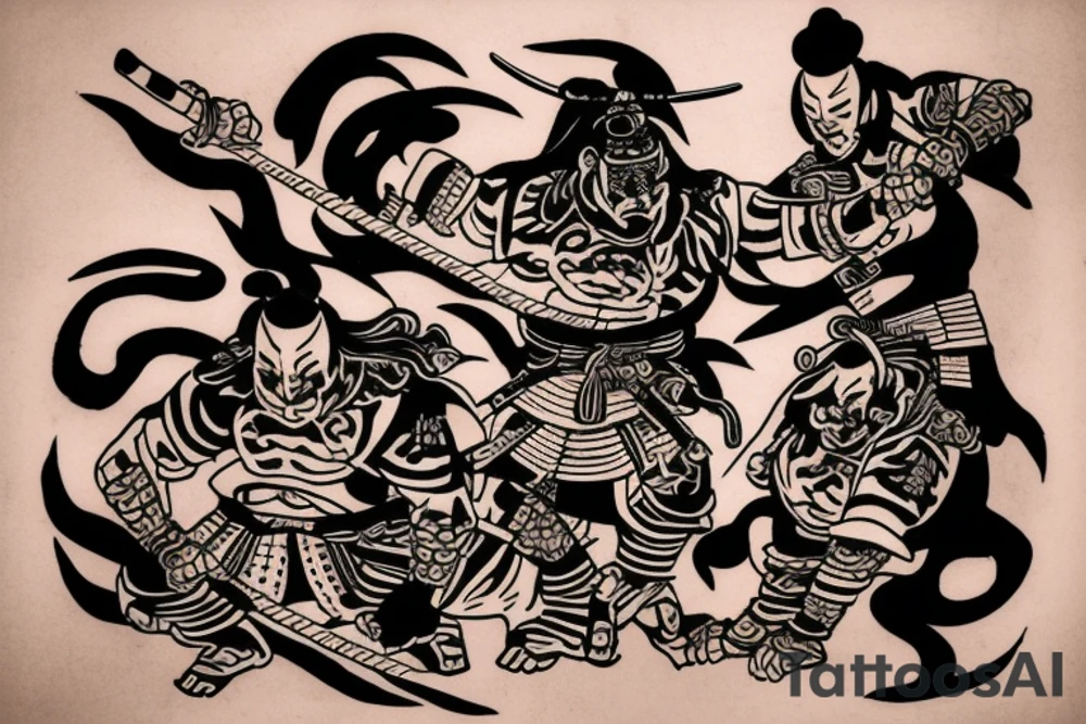 Japanese samurai fighting tiger tattoo idea