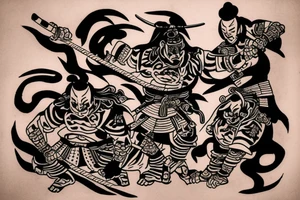 Japanese samurai fighting tiger tattoo idea