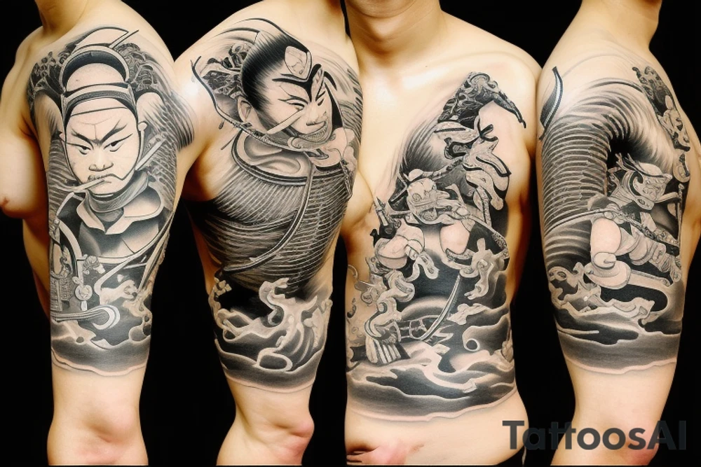 Japanese samurai fighting tiger tattoo idea