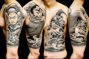 Japanese samurai fighting tiger tattoo idea