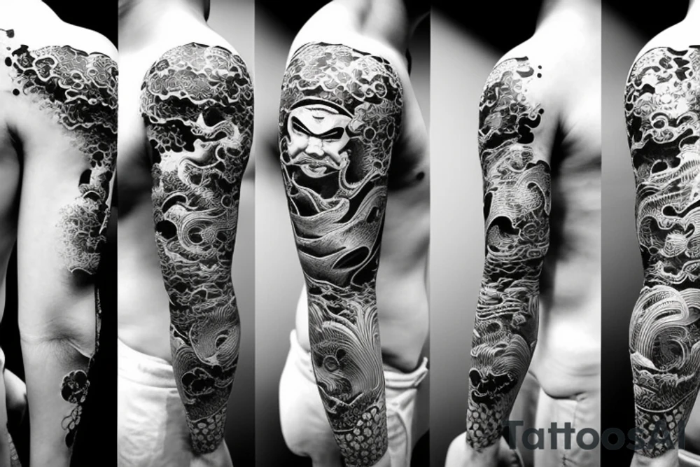 Traditional Japanese samurai fighting tiger tattoo idea