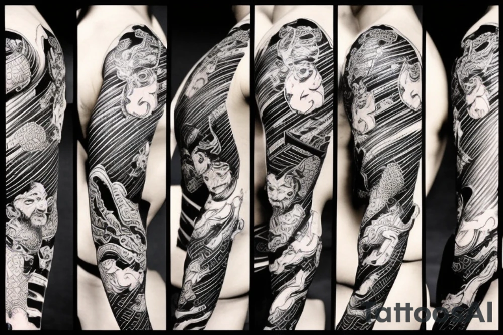 Traditional Japanese samurai fighting tiger tattoo idea