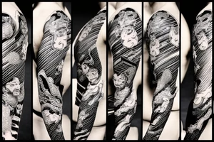 Traditional Japanese samurai fighting tiger tattoo idea