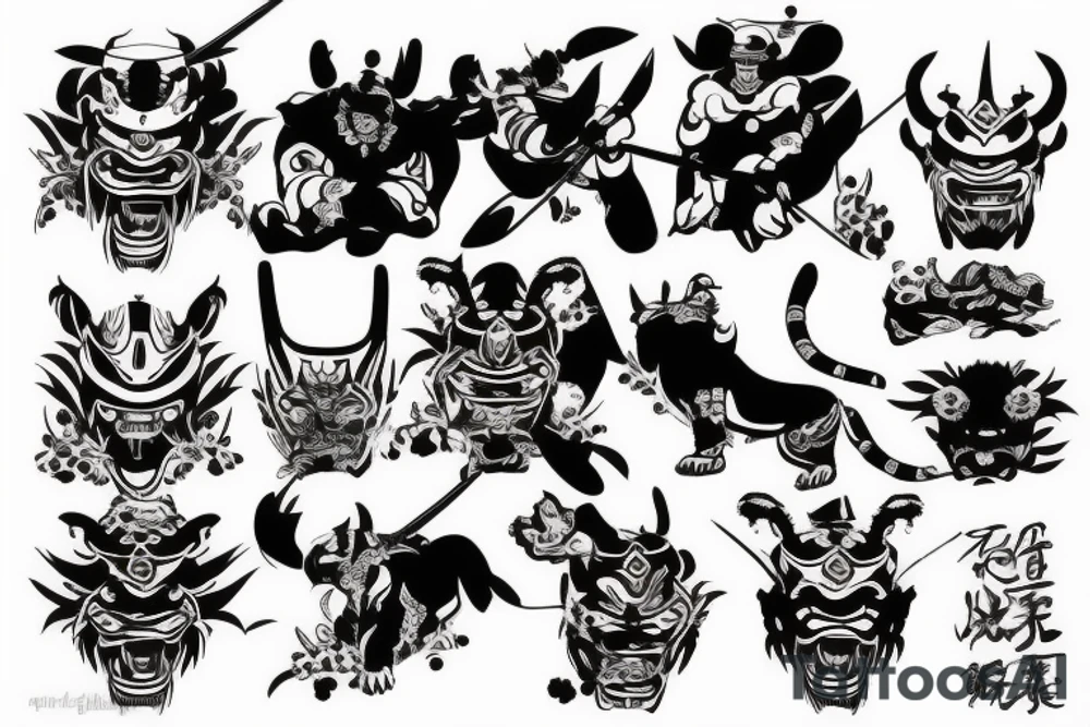 Traditional Japanese samurai fighting tiger tattoo idea
