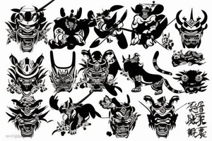 Traditional Japanese samurai fighting tiger tattoo idea