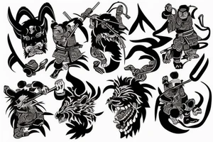 Traditional Japanese samurai fighting tiger tattoo idea