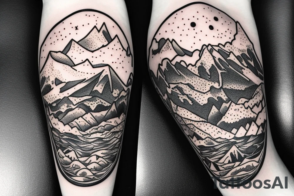 snow globe with mountains in it saying adventure more tattoo idea