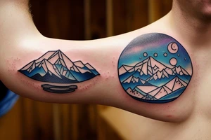 snow globe with mountains in it saying adventure more tattoo idea