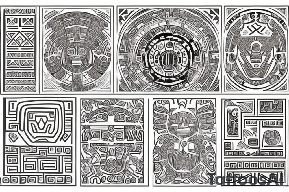 Combine the designs of prehispanic mexican art (aztecs, mayans) and the arabic art. tattoo idea