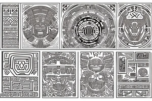 Combine the designs of prehispanic mexican art (aztecs, mayans) and the arabic art. tattoo idea