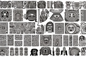 Combine the designs of prehispanic mexican art (aztecs, mayans) and the arabic art. tattoo idea