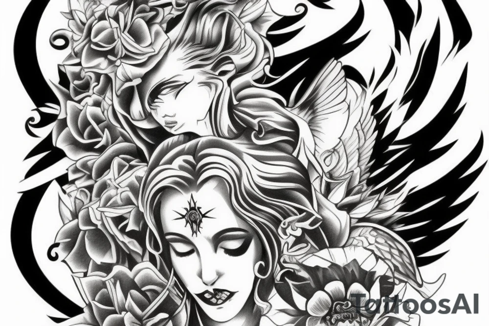 angel and devil combined tattoo idea
