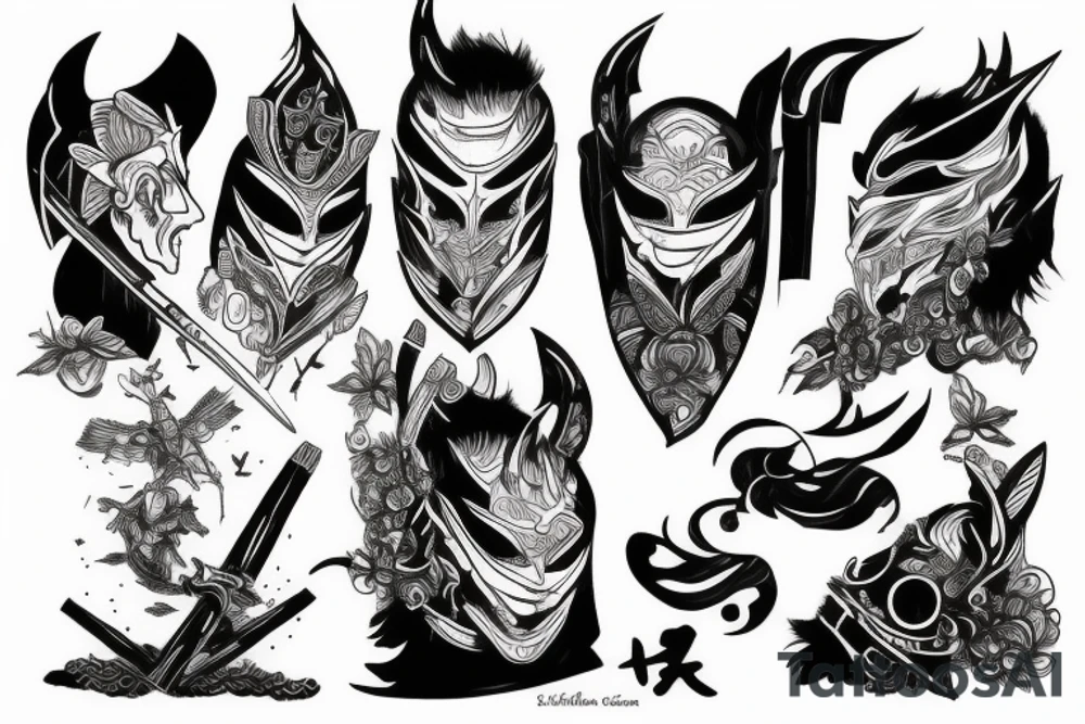 Black and white ronin traveling in mist tattoo idea