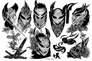 Black and white ronin traveling in mist tattoo idea