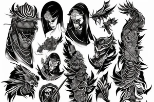 Black and white ronin traveling in mist tattoo idea