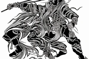 Black and white ronin traveling in mist tattoo idea