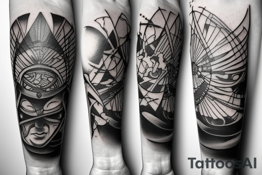 Black and white ronin traveling in mist tattoo idea