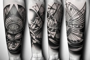 Black and white ronin traveling in mist tattoo idea