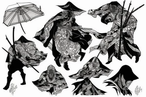 Black and white ronin walking

 in mist tattoo idea