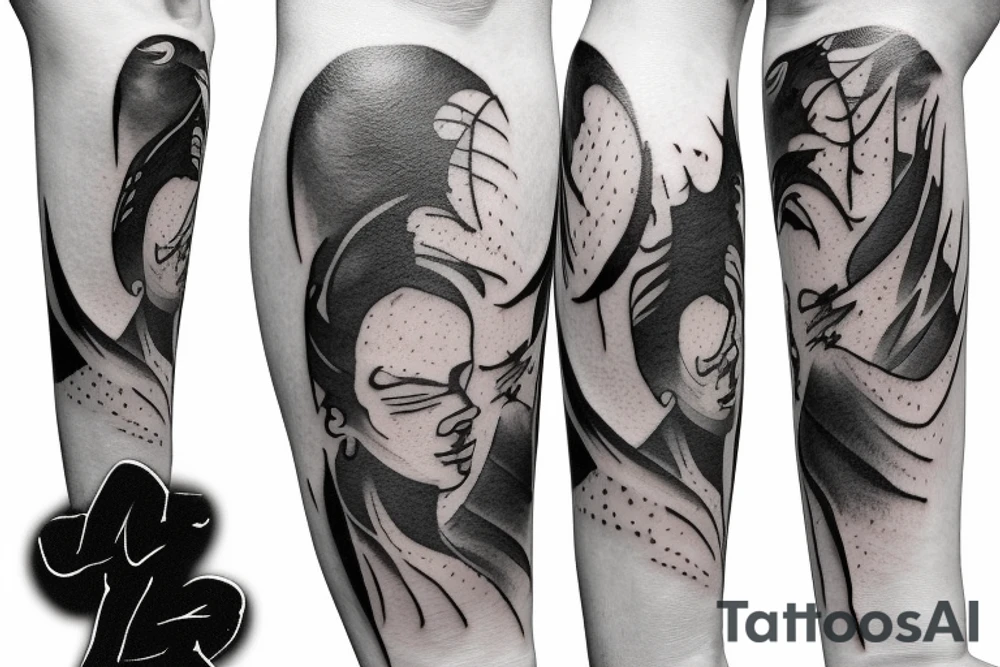 Black and white ronin walking

 in mist tattoo idea