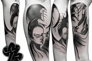 Black and white ronin walking

 in mist tattoo idea