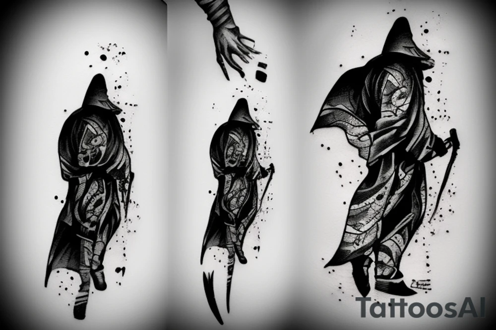 Black and white ronin walking

 in mist tattoo idea